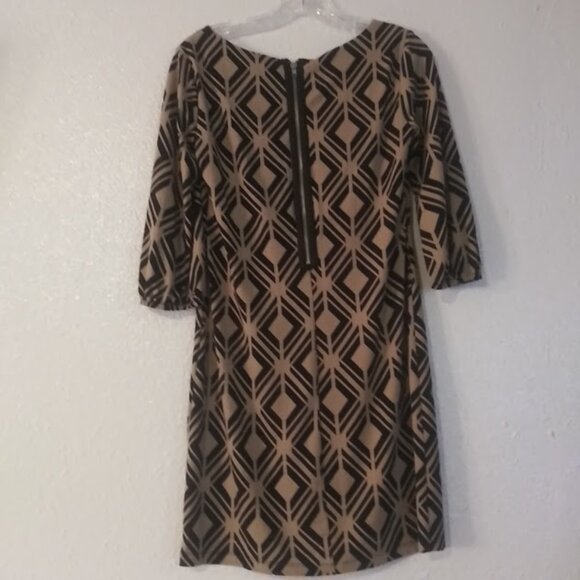 Enfocus women's size 6P beige and black diamond print dress - Picture 4 of 12